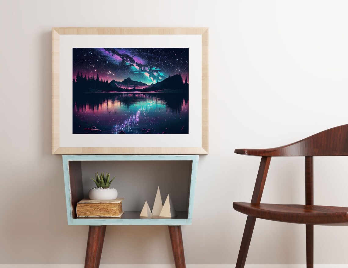 Lake Forest Mountains Stars Night Sky Art Print - Image 3