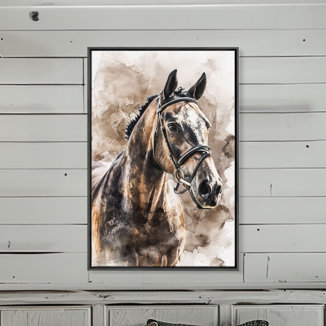 Majestic Brown Horse Head Watercolor Bridle Sepia Equestrian Poster - Image 2