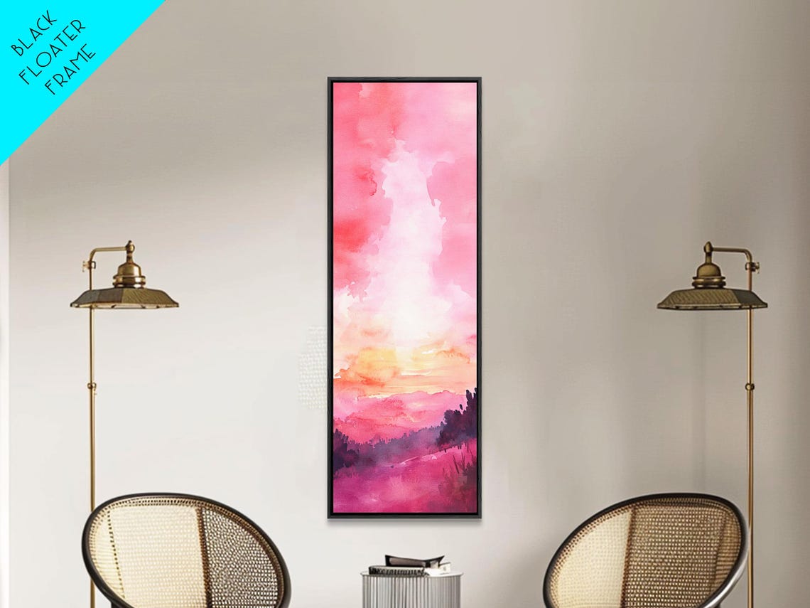Pink Orange Sunset Gradient Abstract Watercolor Sky Wall Art - Image 4
