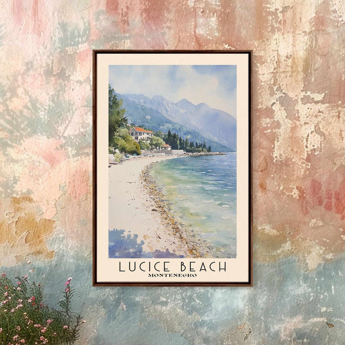 Lucice Beach Montenegro Pebble Cove Turquoise Sea Mountain View Poster - Image 5