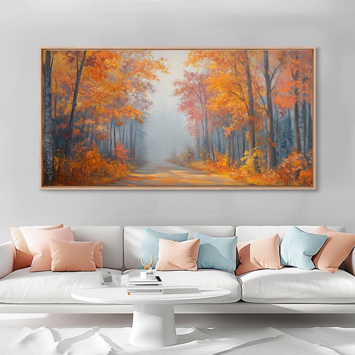 Fall In The Forest Moody Autumn Trees Misty Road Landscape Poster - Image 2