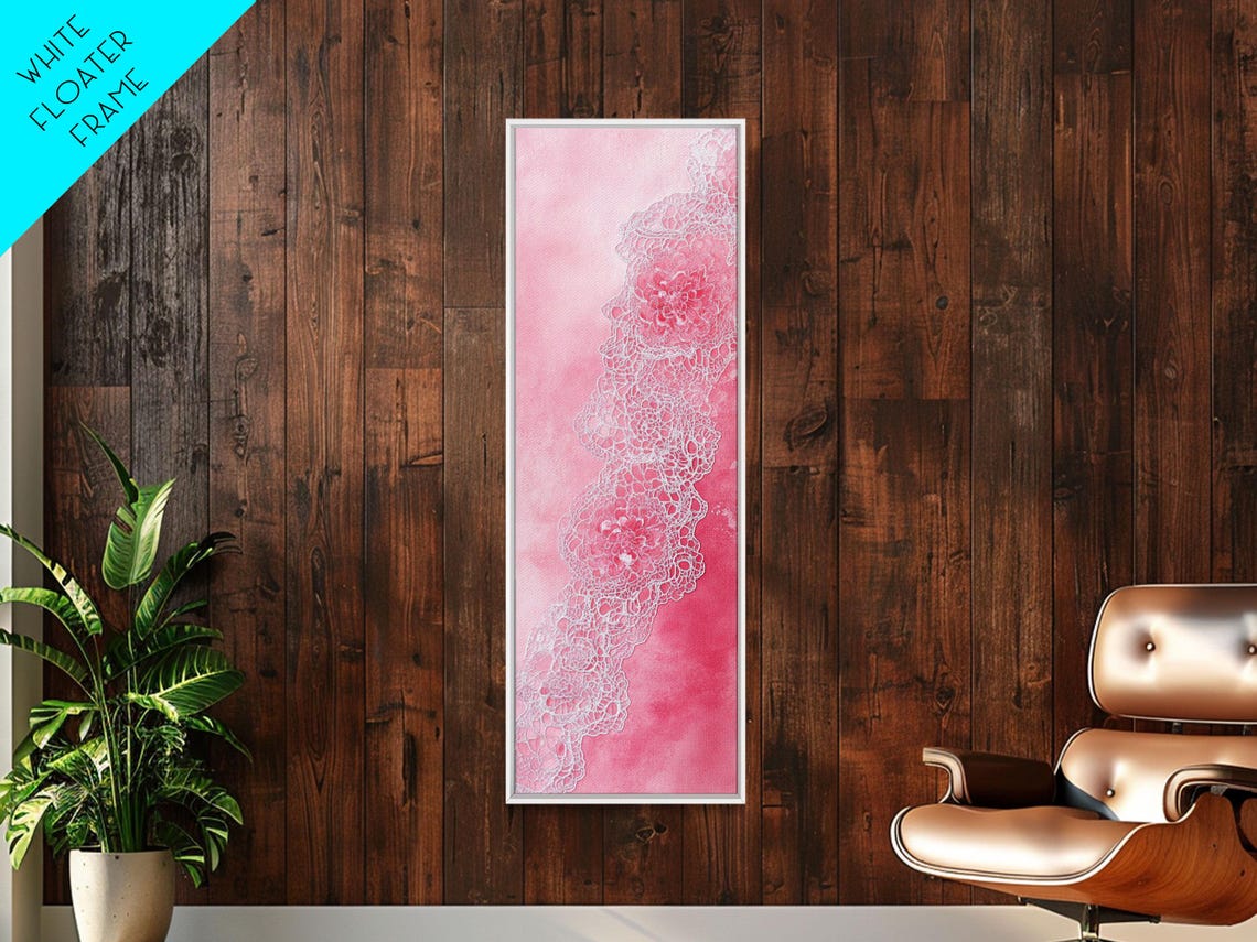 Romantic Pink Lace Pattern Watercolor Abstract Feminine Wall Art - Image 3