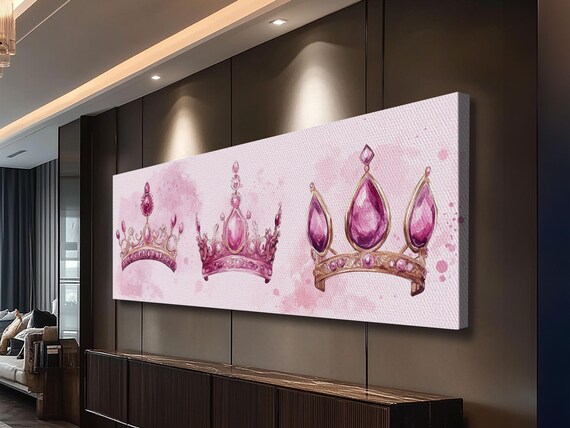 Pink Jeweled Crowns Watercolor Royal Gemstone Magenta Crown Canvas Art Poster