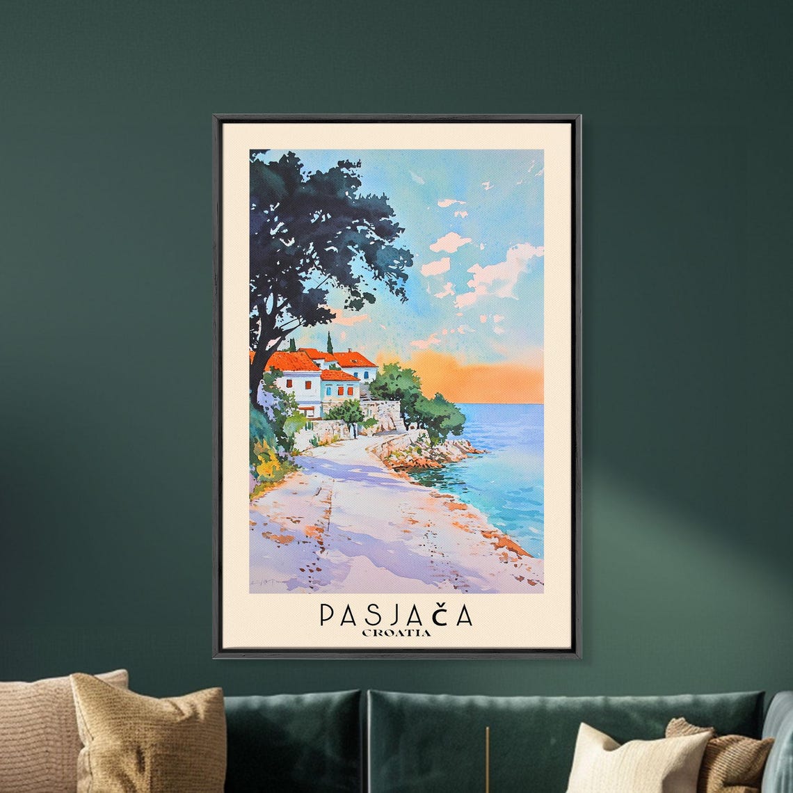 Pasjaca Croatia Stone Path Cove Red Roof Villa Sunset Sea Poster - Image 5