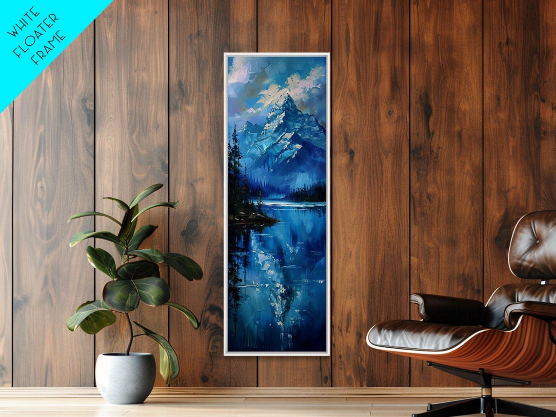 Snowy Alpine Peak Reflected In Blue Lake Impasto Mountain View Poster - Image 2