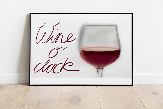 Wine Oclock Red Wine Glass Script Funny Kitchen Bar Humor Quote Poster