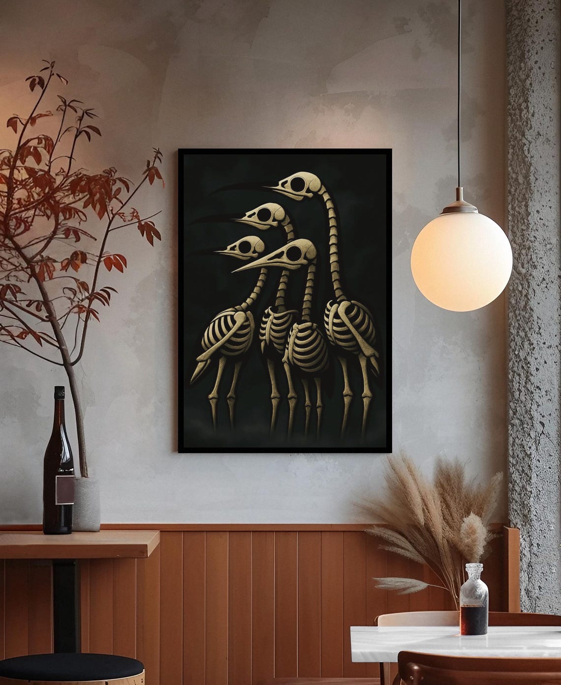 Gothic Bird Skeletons Art Print Macabre Halloween Decor