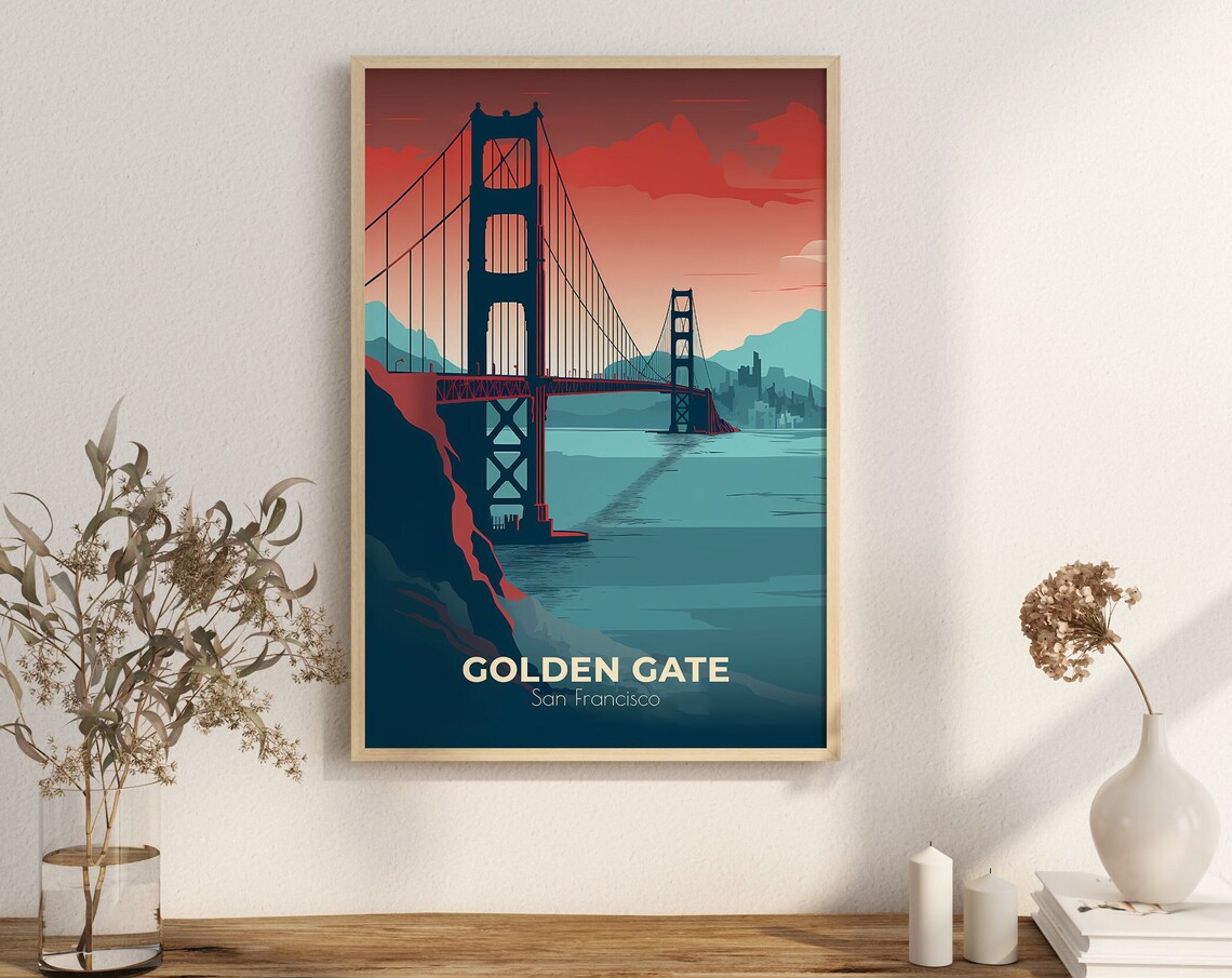 Golden Gate Bridge San Francisco Sunset Bay Skyline Travel Poster