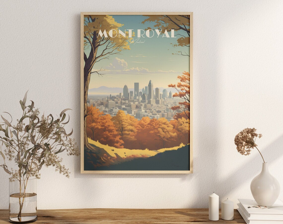 Montreal Vintage Cityscape Travel Poster, Downtown Views