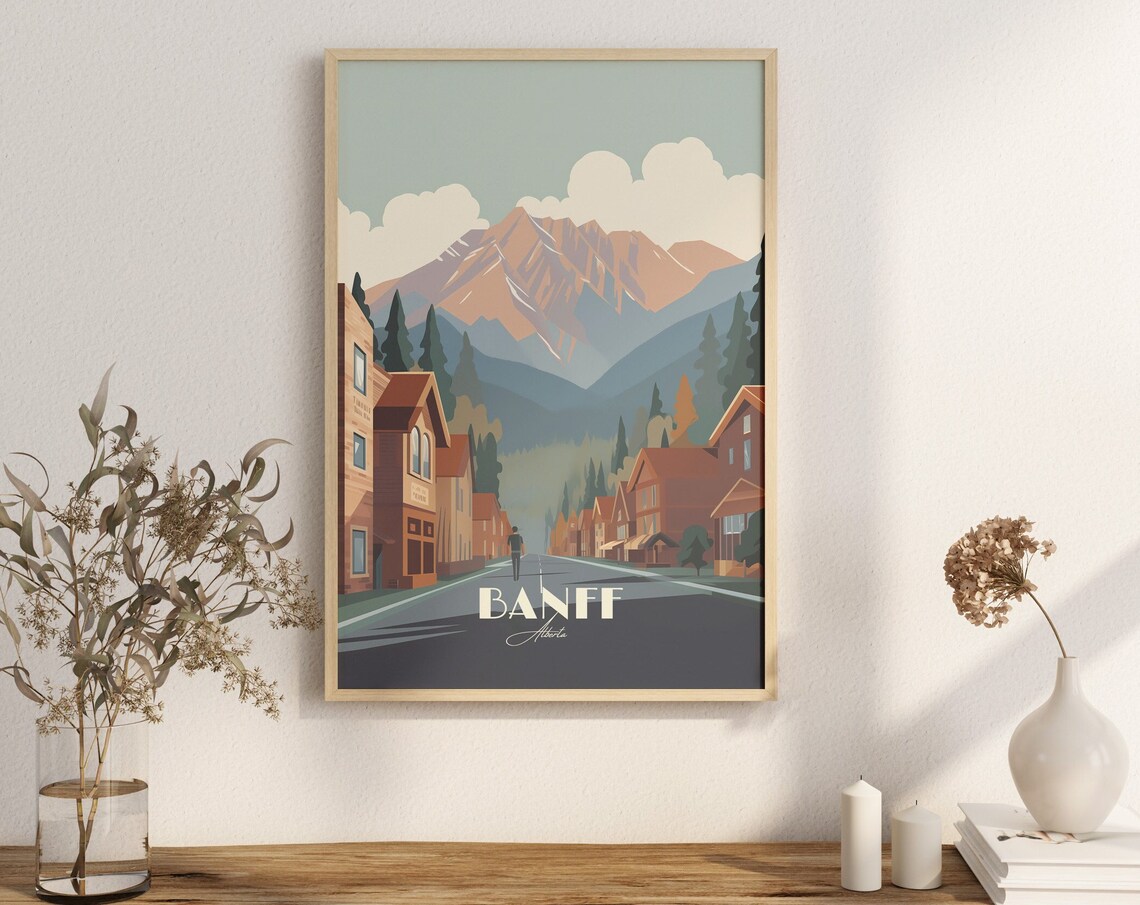 Banff Alberta Mountain Town Main Street Vintage Travel Poster