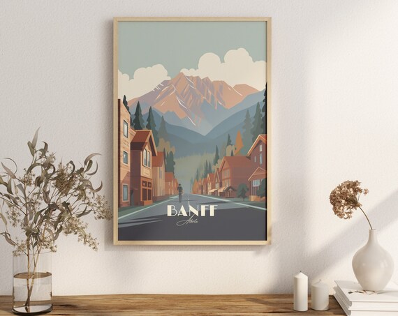 Banff Alberta Mountain Town Main Street Vintage Travel Poster