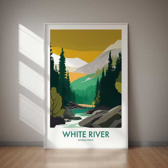White River National Forest Mountain Stream Pines Golden Art Poster
