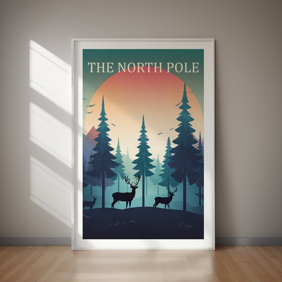 The North Pole Reindeer Forest Christmas Night Winter Poster
