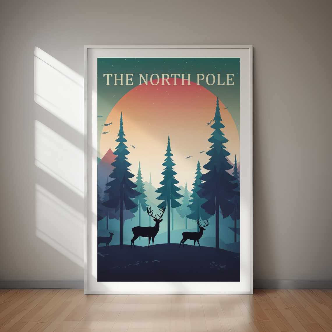 The North Pole Reindeer Forest Christmas Night Winter Poster