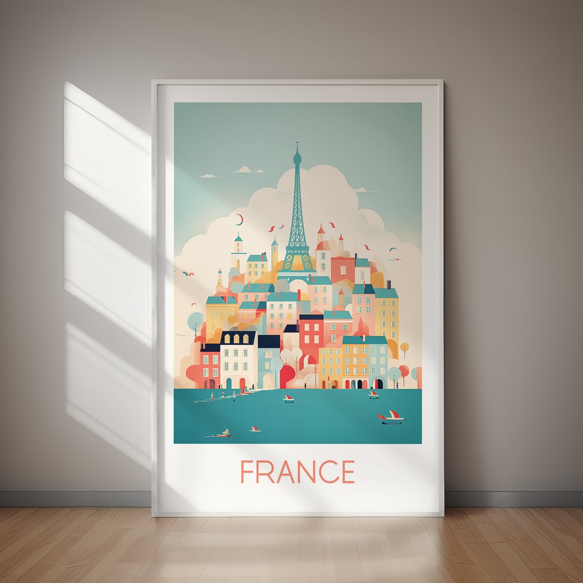 France Paris Eiffel Tower Whimsical Seaside Town Travel Print - Image 2