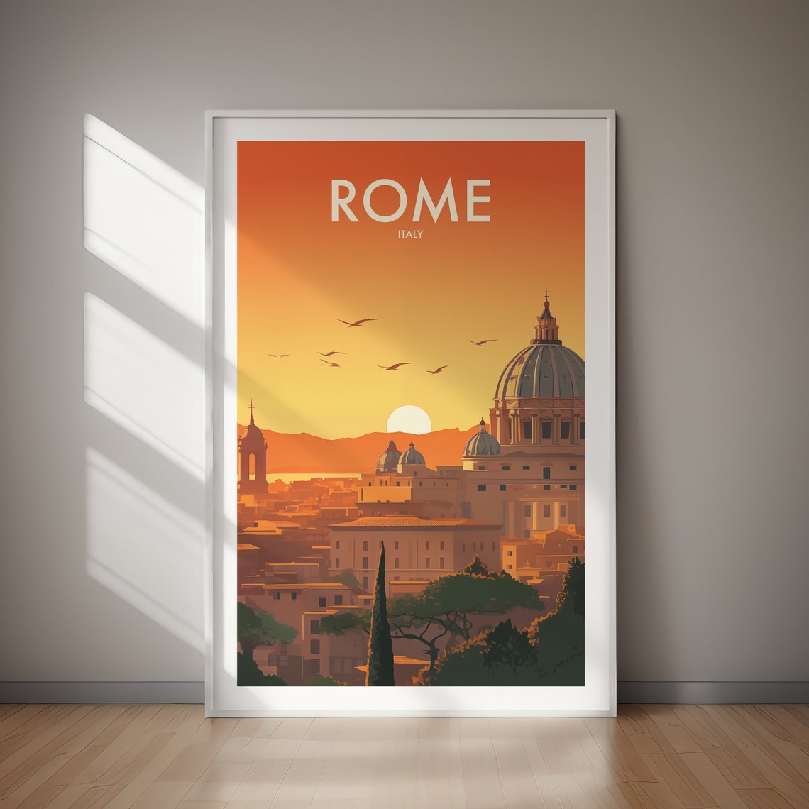 Rome Italy St Peters Basilica Dome Golden Hour Sunset Poster
