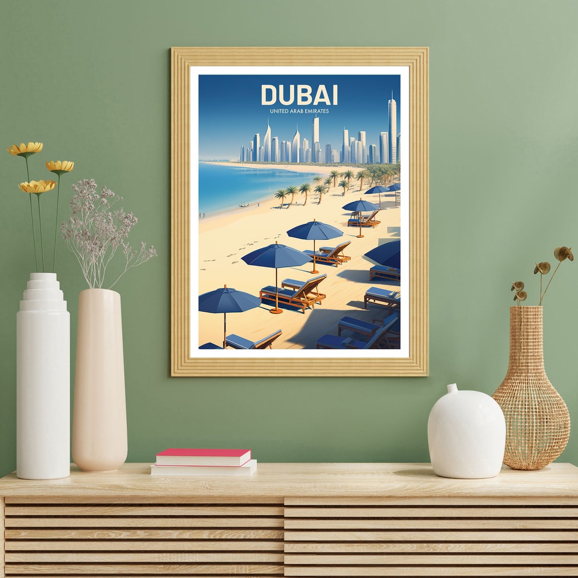 Dubai United Arab Emirates Beach Skyline Vintage Travel Artwork Poster - Image 2
