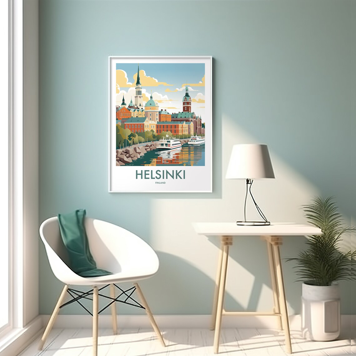 Helsinki Finland Harbor Cathedral and Ferries Vintage Travel Poster - Image 2