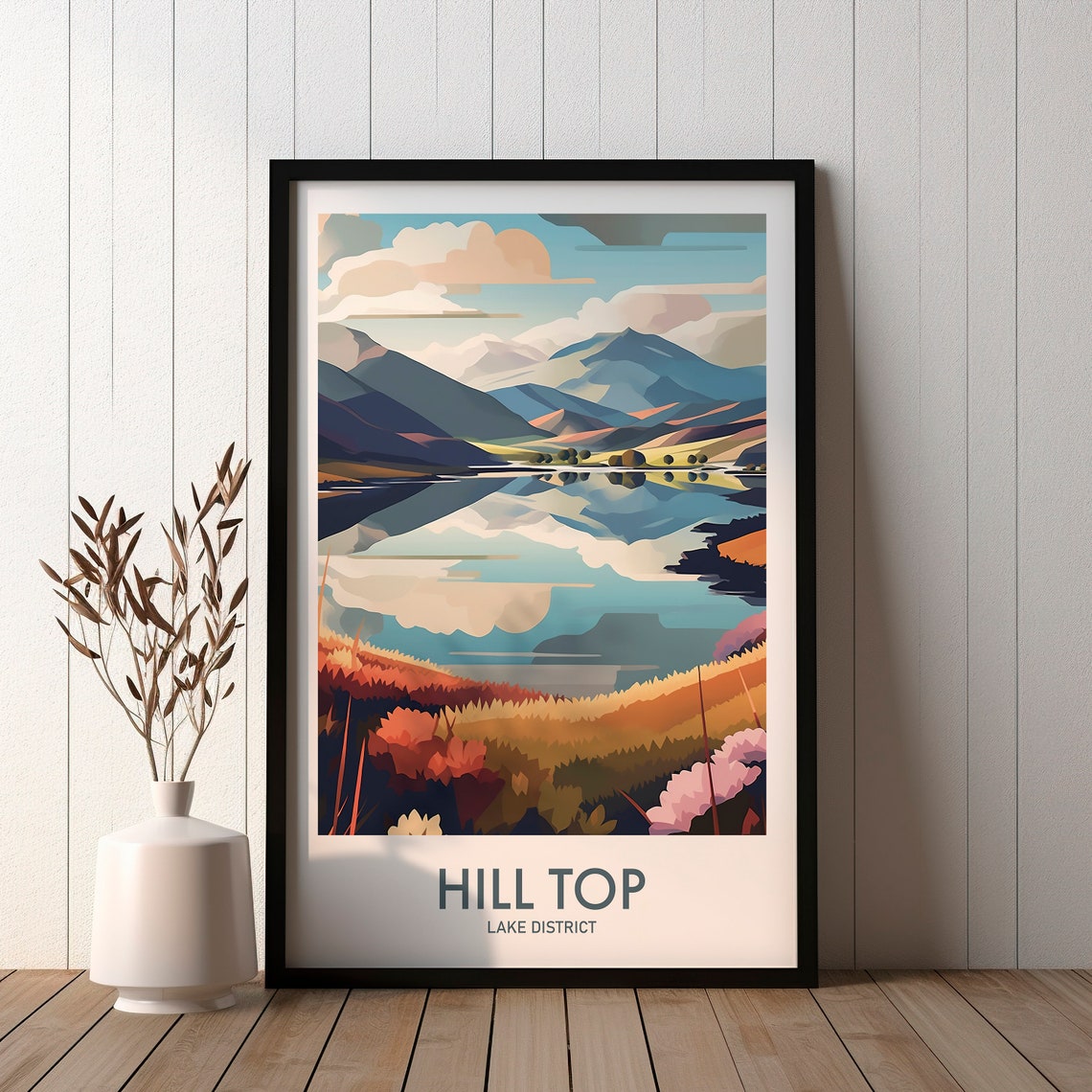 Hill Top Lake District Autumn Reflection Lake Vintage Travel Poster