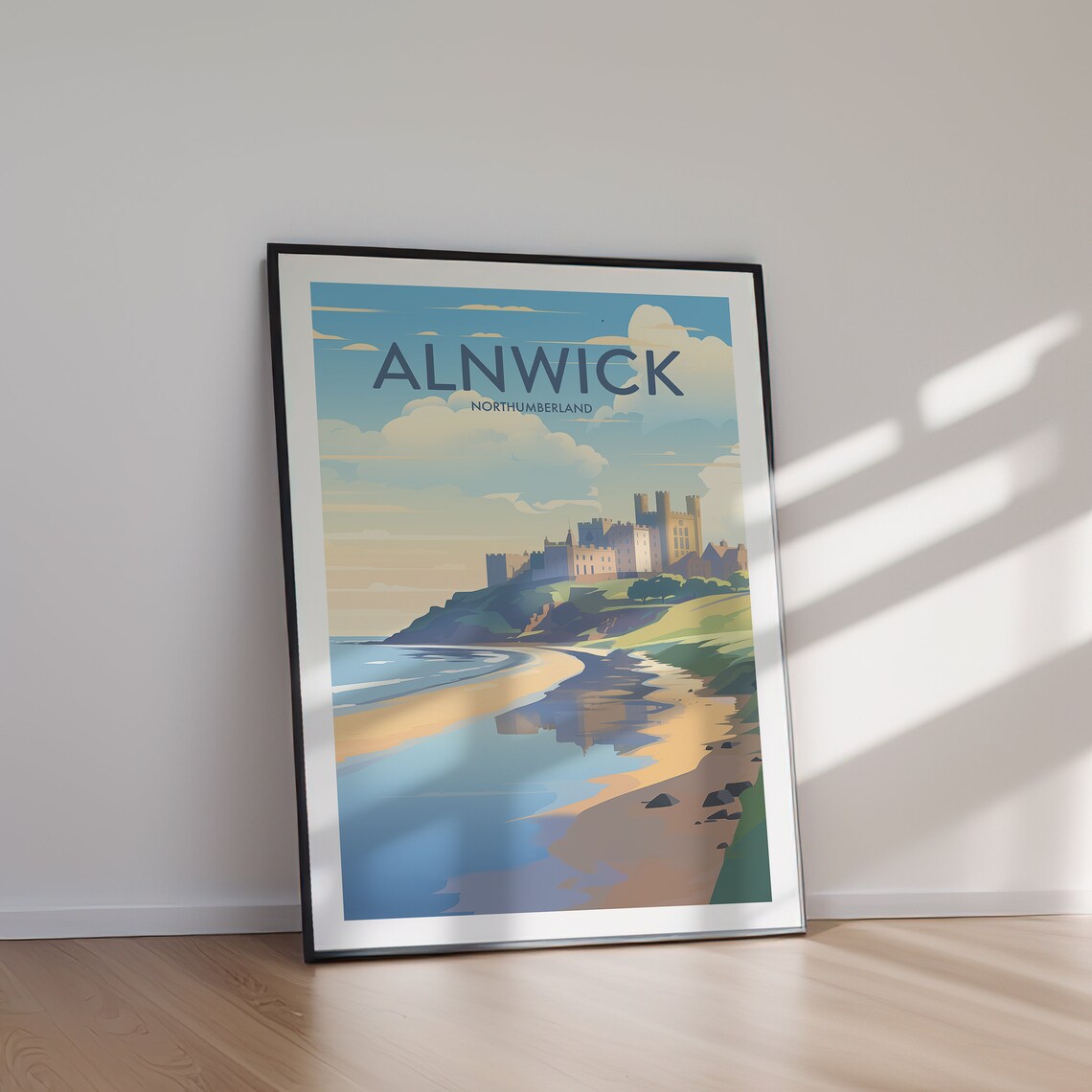 Alnwick Northumberland Vintage Castle Cliff Beach Travel Poster - Image 2