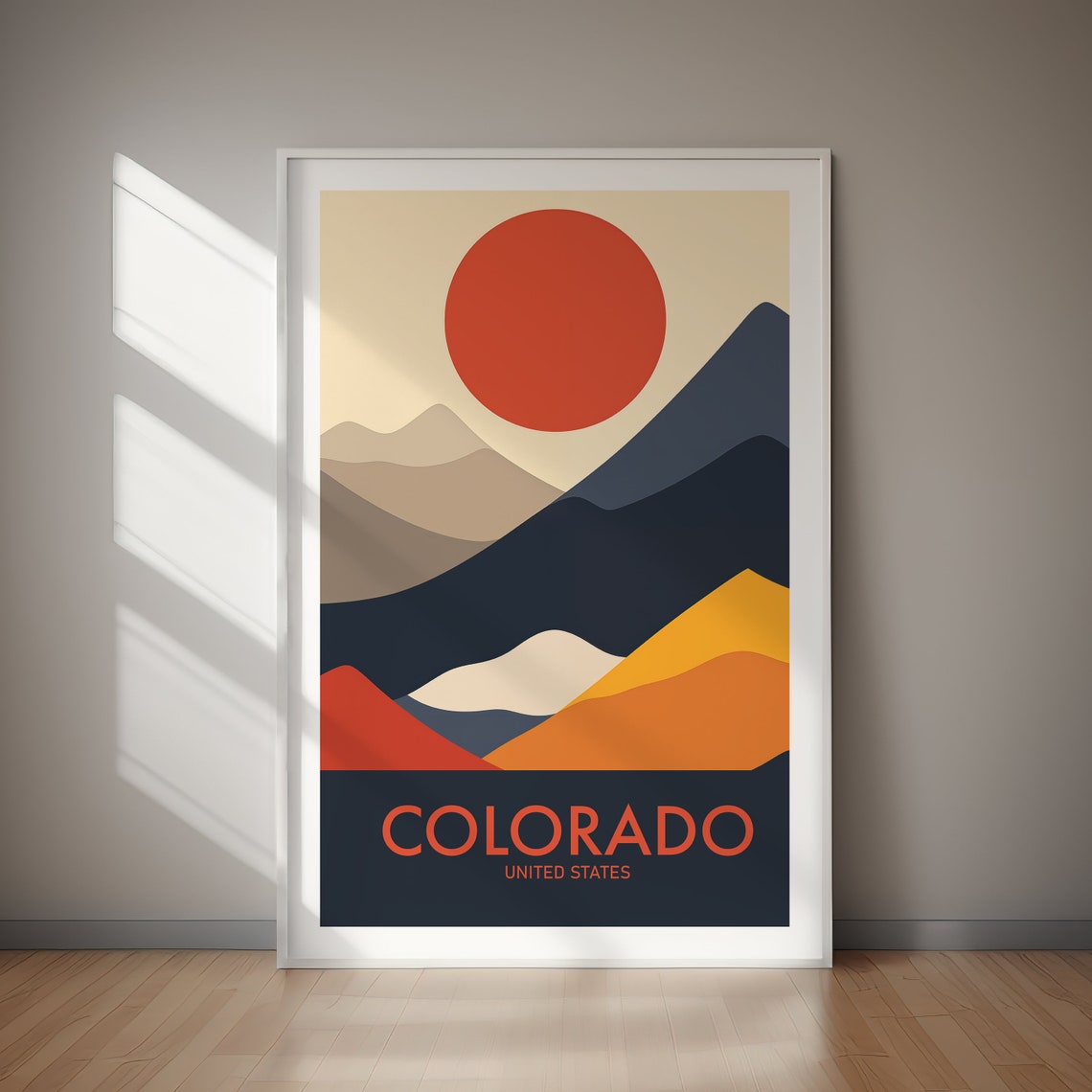 Colorado Abstract Red Sun Mountains Minimalist Travel Poster
