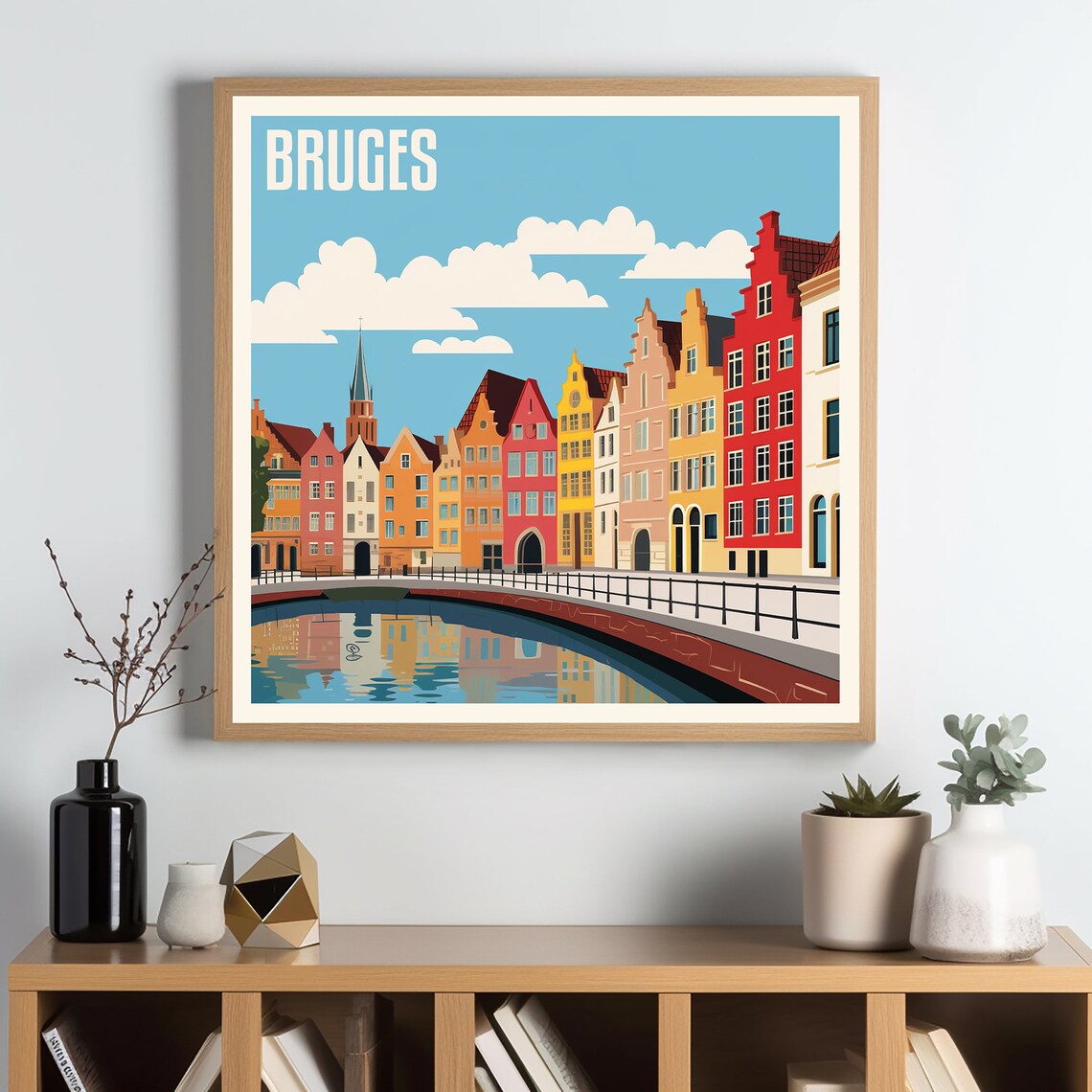 Bruges Belgium Canal Historic Gabled Houses Reflection Travel Poster