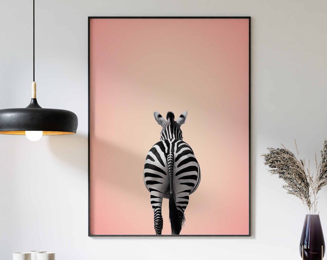 Funny Zebra Rear View Portrait on a Soft Pink Background Poster