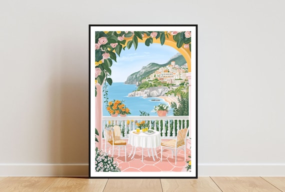 Amalfi Coast Positano Travel Poster, Italy Art Print