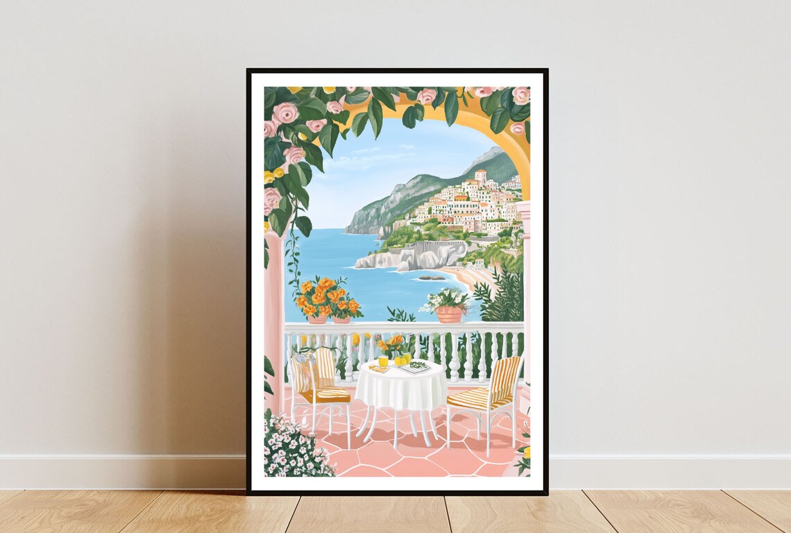Amalfi Coast Positano Travel Poster, Italy Art Print