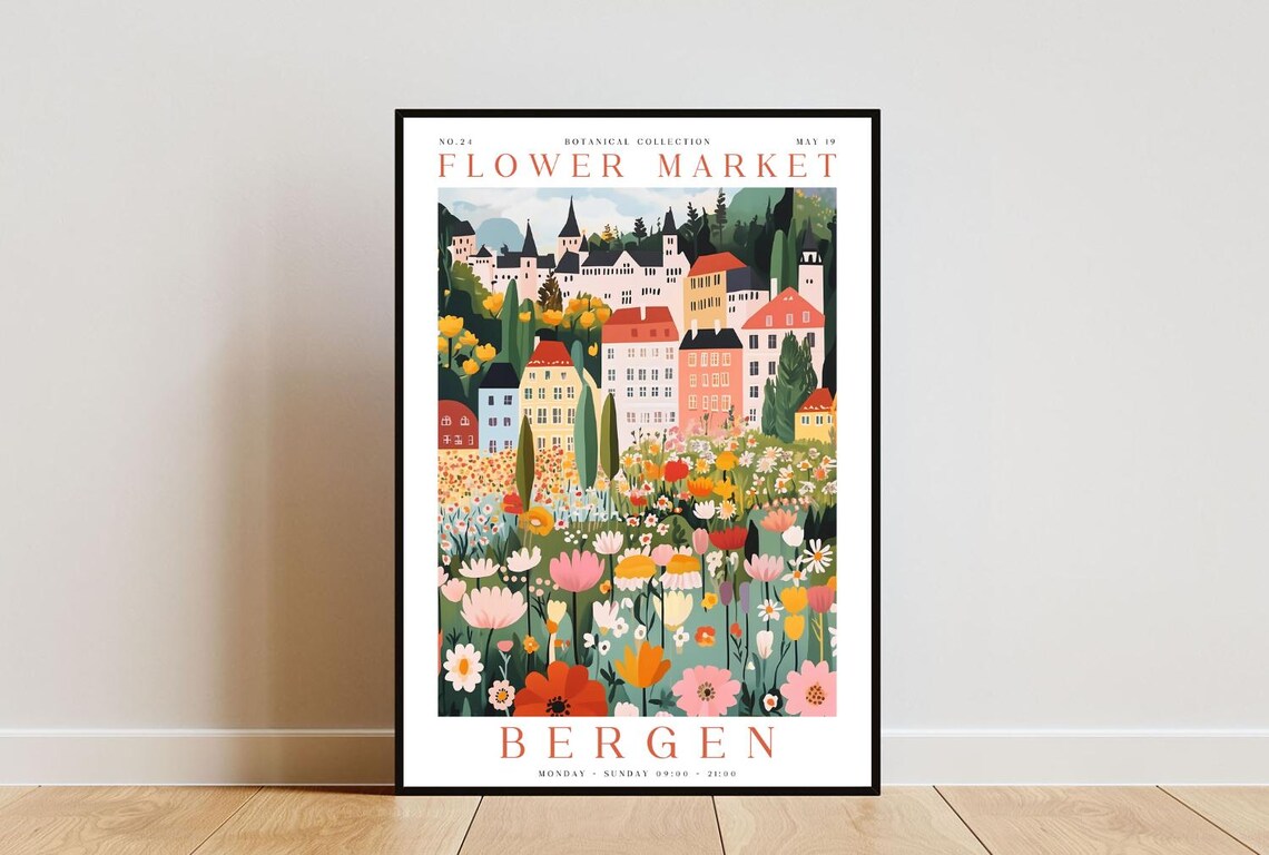 Bergen Colorful Flower Market Botanical Collection Travel Art Poster