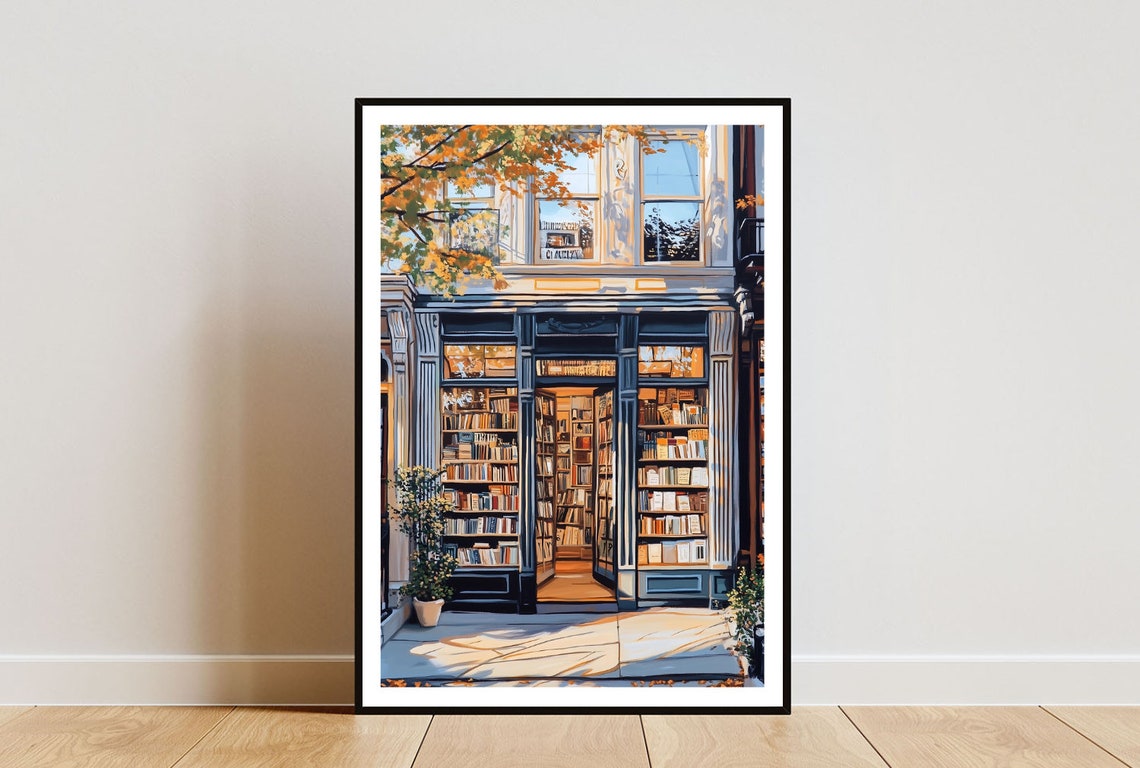 Bookshop Painting Vintage Bookshop Poster Book Print Bookstore Wall Art Book Art Poster Library Print Bookshop Book Wall Art