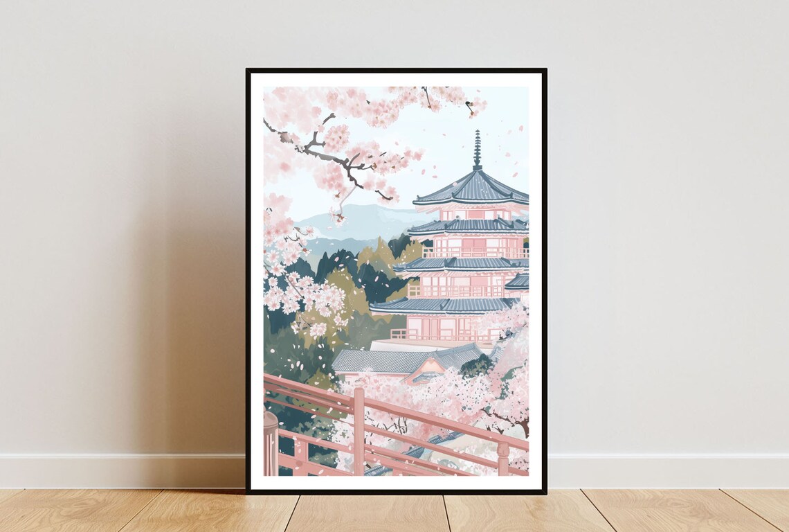 Kyoto Travel Poster, Japan Temple Art Print