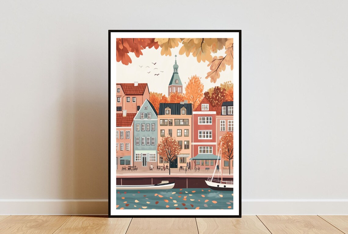 Copenhagen Travel Poster, Scandinavian Denmark Wall Art