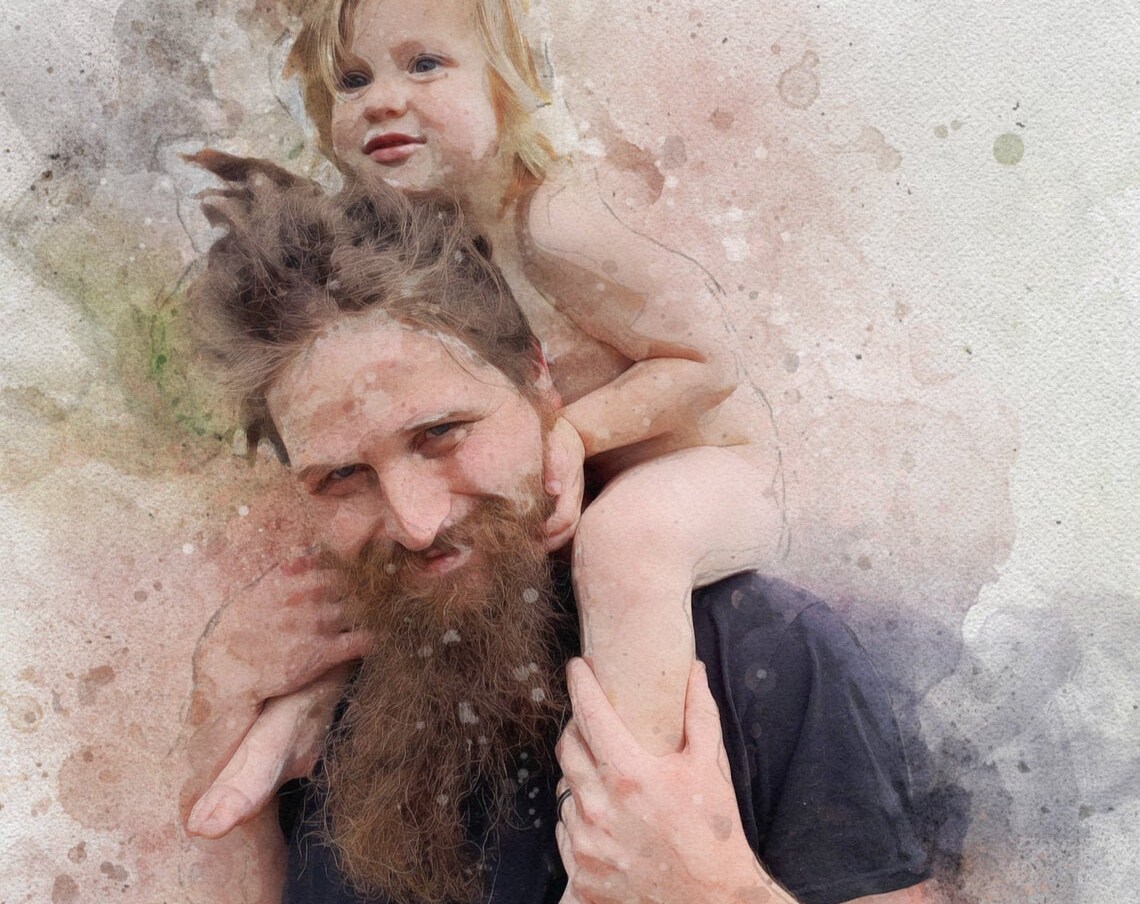 Dad Portrait From Photo, Personalized Wall Art Print