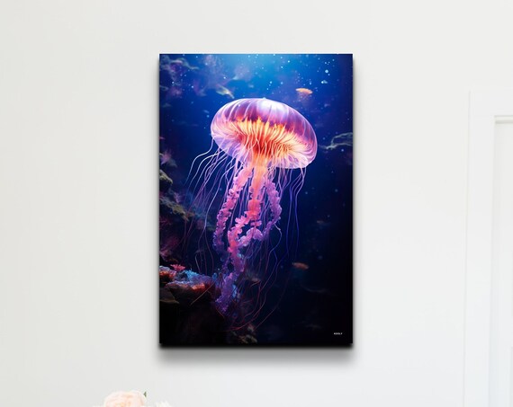 Bioluminescent Jellyfish Floating With Sunlight Shining Thru Glowing Jelly Fish Wall Art Print Ocean Art