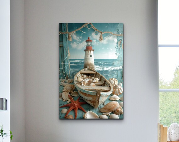 Beach House Wall Art Starfish And Shells Painting On Print Sea Star Coastal Wall Decor Unframed Ready To Hang Sea Art Nautical