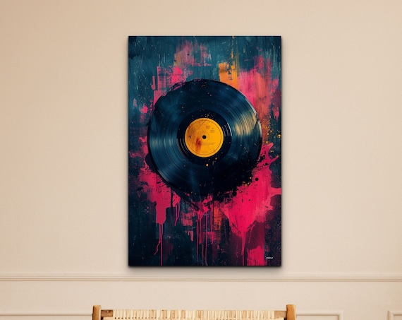 Vinyl Record Pop Art Dark Pink Blue Music Room Wall Decor Poster