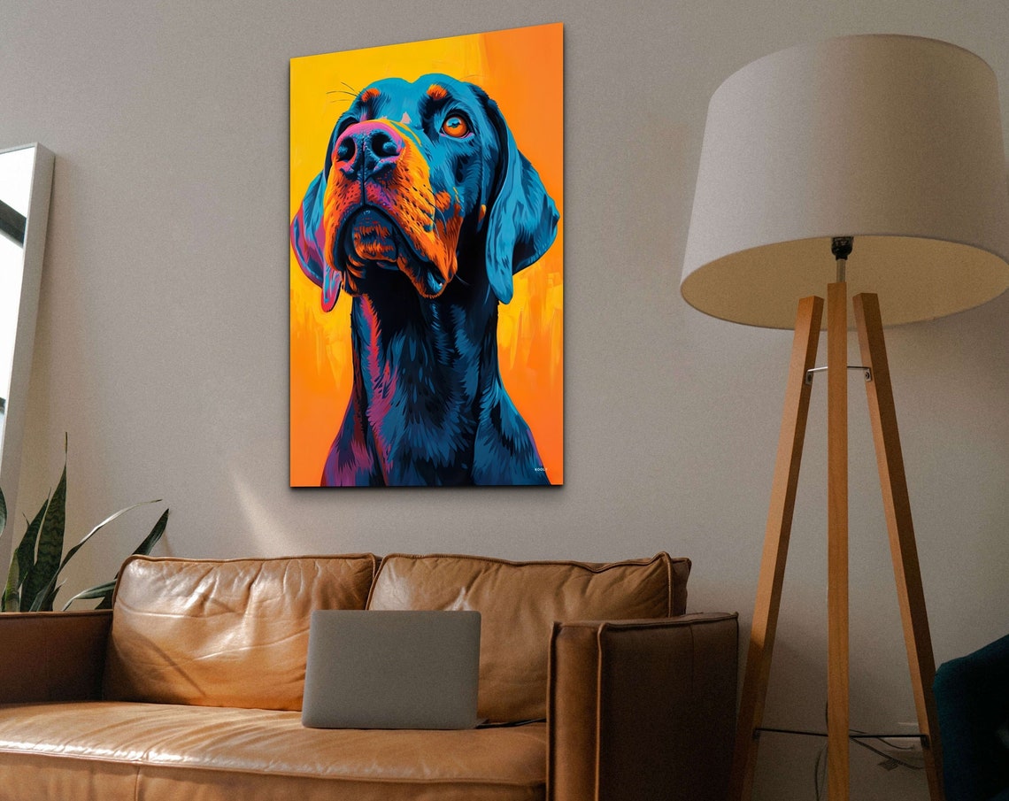 Doberman Pinscher Portrait in Bold Blue and Orange Pop Art Poster
