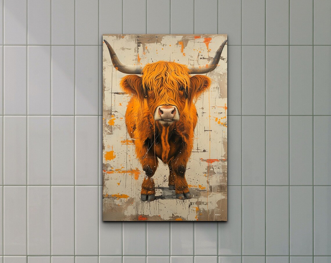 Highland Scottish Cow, Mid-Century Modern Art Print
