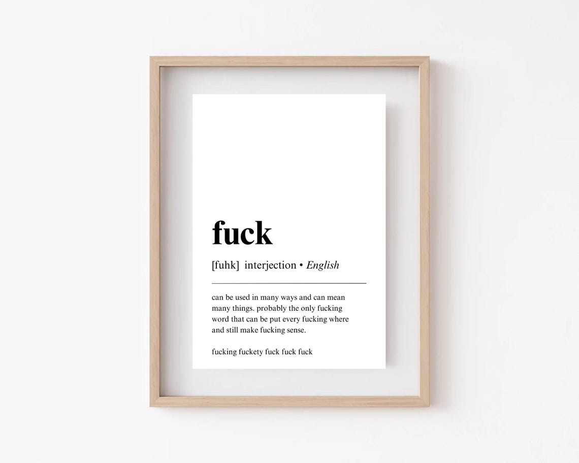 Fuck Definition Funny Dictionary Poster Sarcastic Home Office Decor
