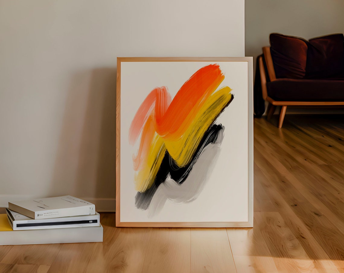 Bold Orange Yellow Black Brushstroke Abstract Painting Poster - Image 3