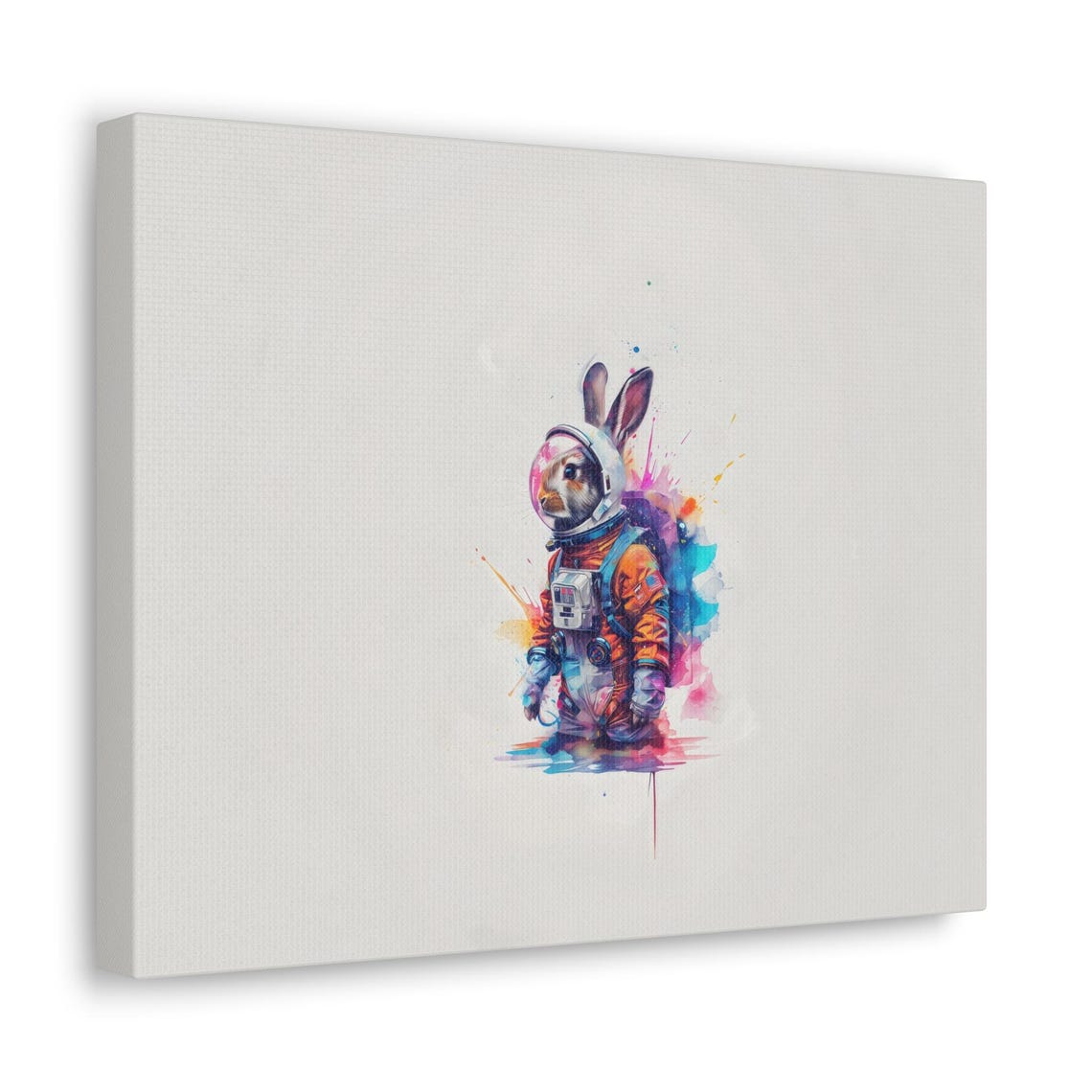 Rabbit Astronaut Watercolor Orange Space Suit Animal Art Poster