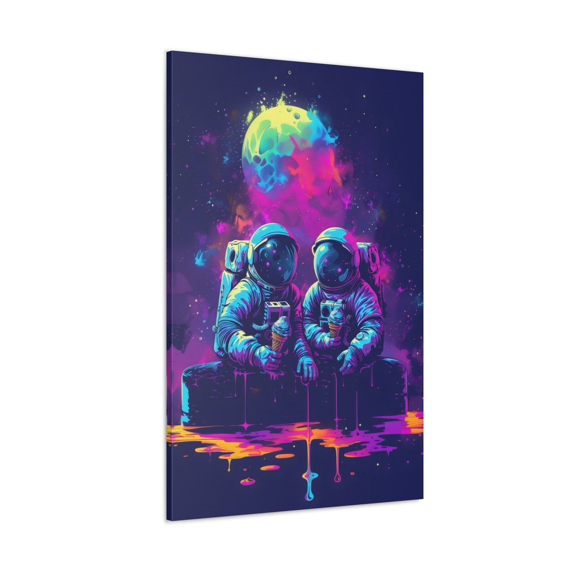 Neon Astronauts Eating Ice Cream In Deep Space Galaxy Poster - Image 2