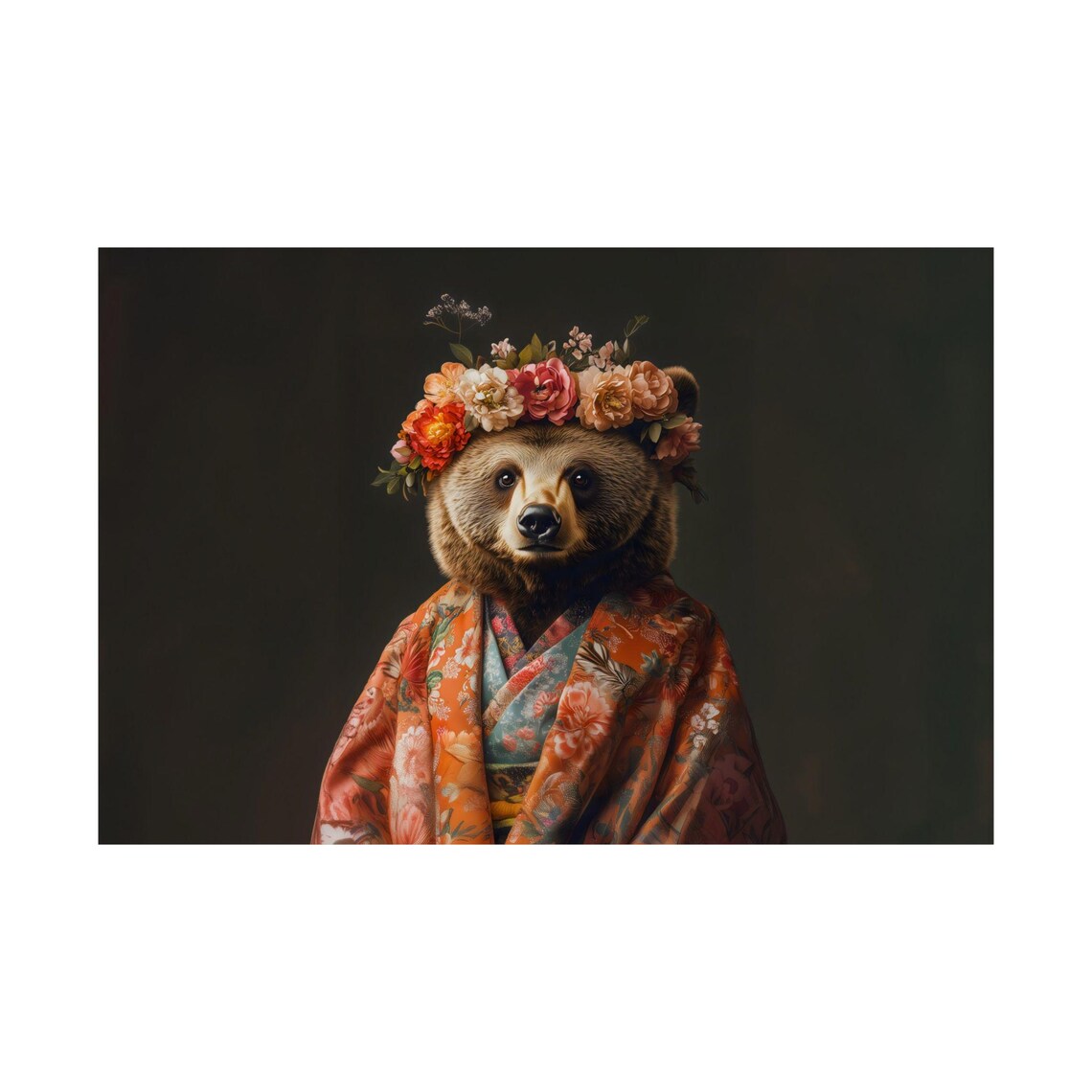 Bear in Floral Kimono With Flower Crown Noble Portrait Poster - Image 2