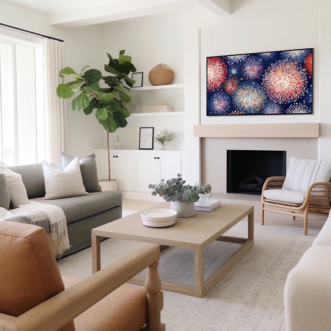 Abstract Fireworks Painting Red White Blue Night Celebration Poster - Image 2