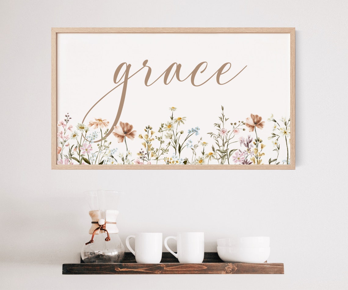 Grace Script Wildflower Meadow Horizontal Botanical Wall Poster