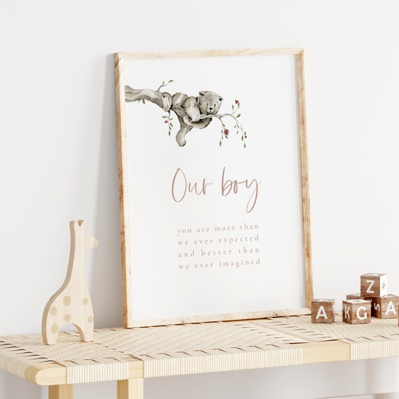 Our Boy Sleeping Bear Branch Nursery Poster Sweet Baby Room Quote Decor