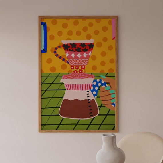 Colorful Retro V60 Pour Over Coffee Dripper Kitchen Art Print
