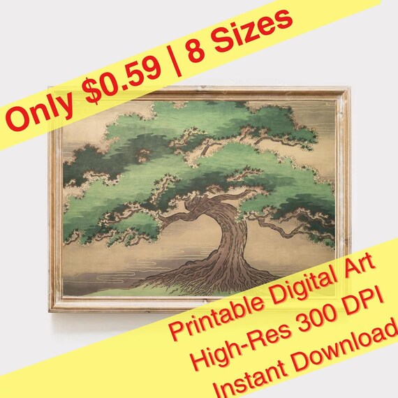 Traditional Japanese Wabi Sabi Wall Art In Takehisa Yumeji Style Majestic Tree Under Calm Skies Art Nouveau Wallpaper Moss Wall Art