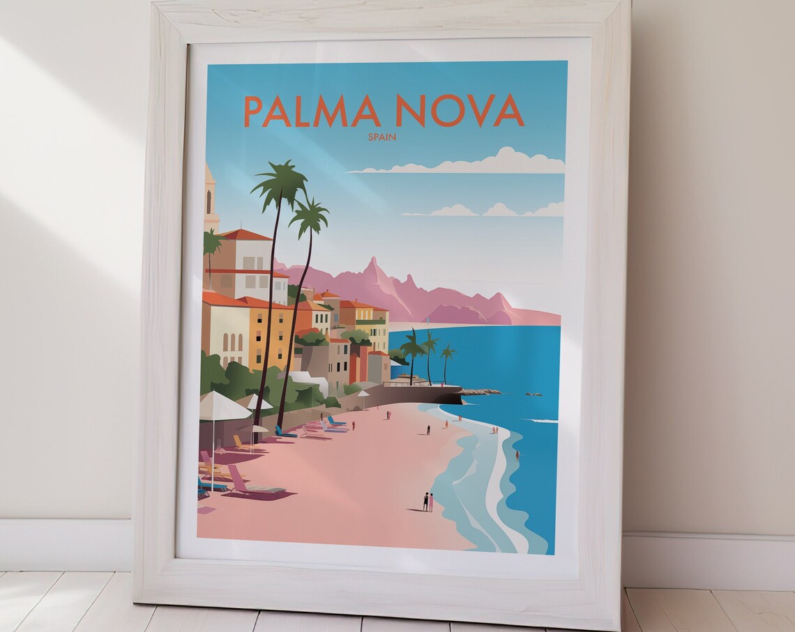 Palma Nova Spain Beach Town Coast Palm Tree Seaside Bay Poster - Image 3